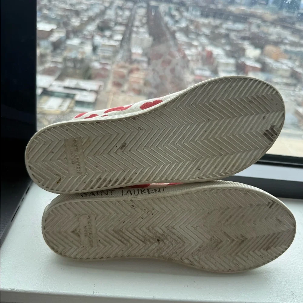 Saint Laurent White Canvas High-Top Sneakers with Red Lip Motif size 38 - Picture 6 of 7